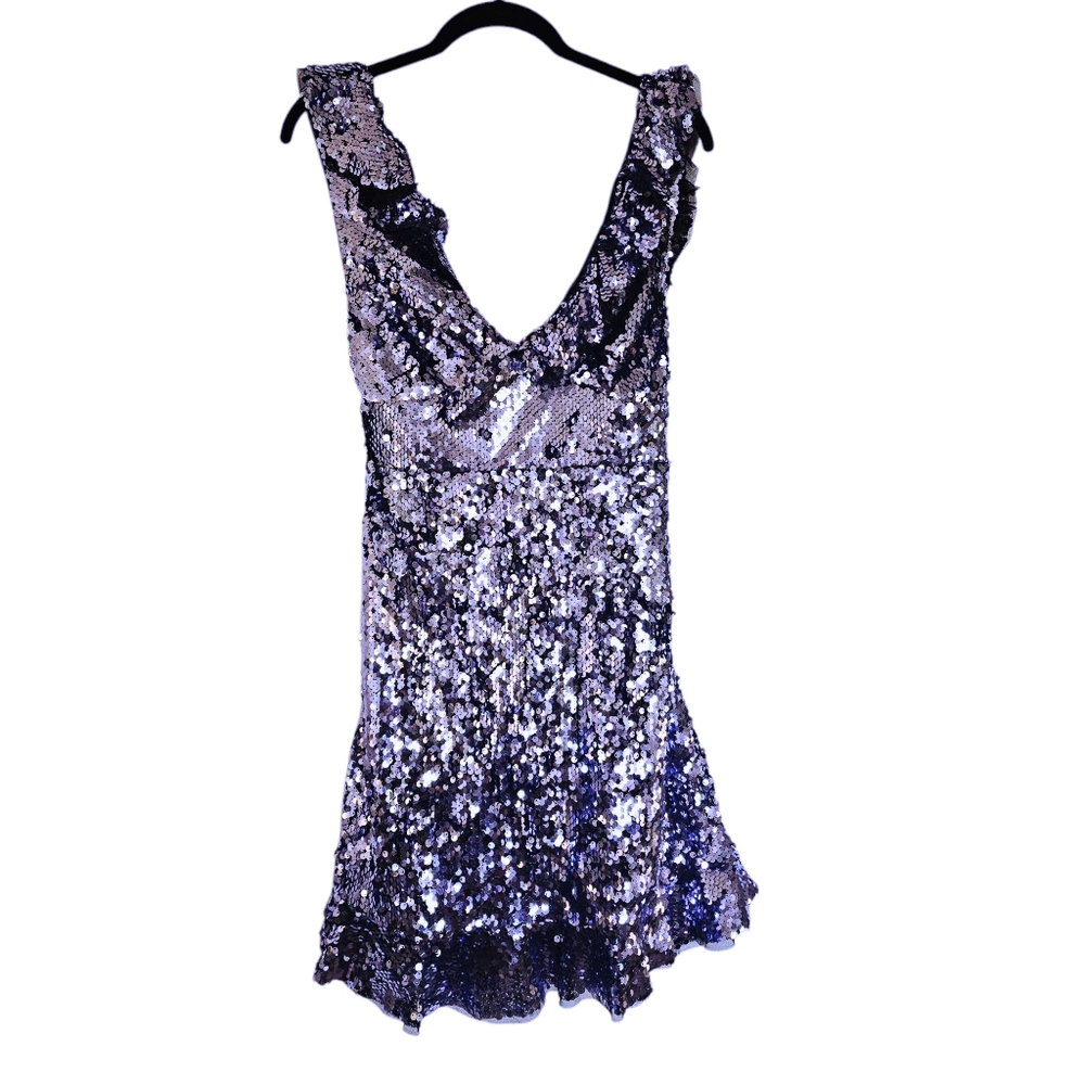 FREE PEOPLE Black Sequin Siren Mini Dress Size 10 - Picture 2 of 7